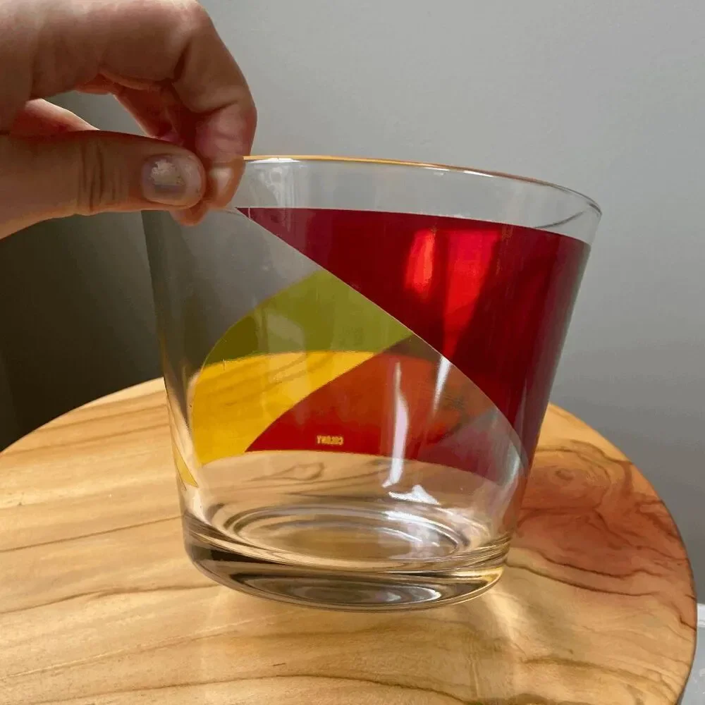 Vintage Colony Glass Ice Bucket | MCM Geometric Barware Pop Art Style
